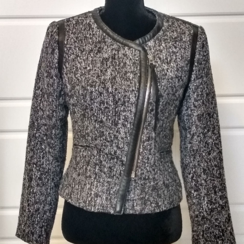Kenar Short Marled Bouclé Moto Jacket Size M